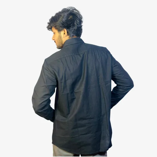 Men's Black Linen Blend Full Sleeve Shirt – Premium Regular Fit Casual & Formal Button-Up Shirt